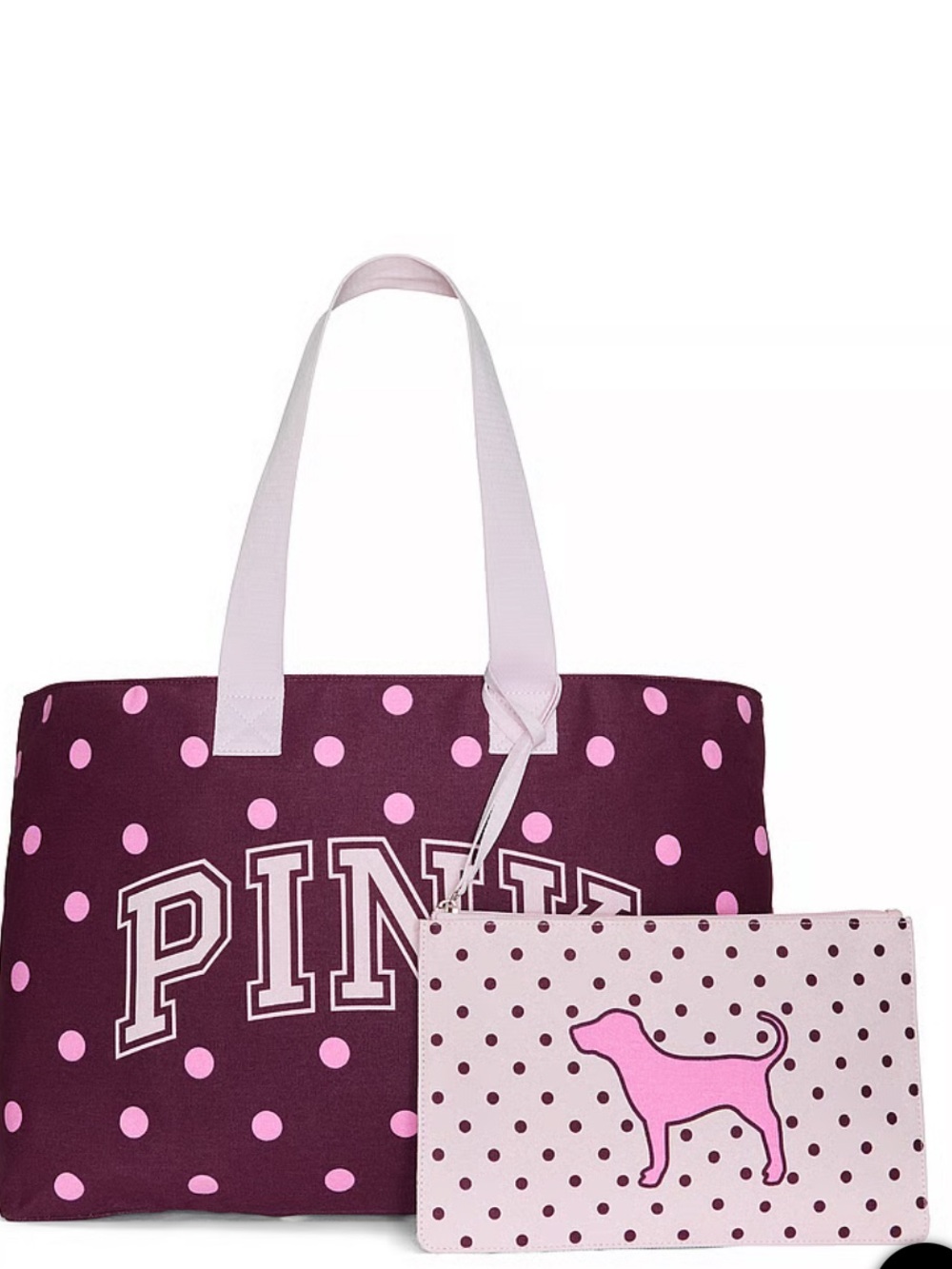 Pink Victoria’s Secret Tot Bag and Clutch set Polka dot Purple and Pink
